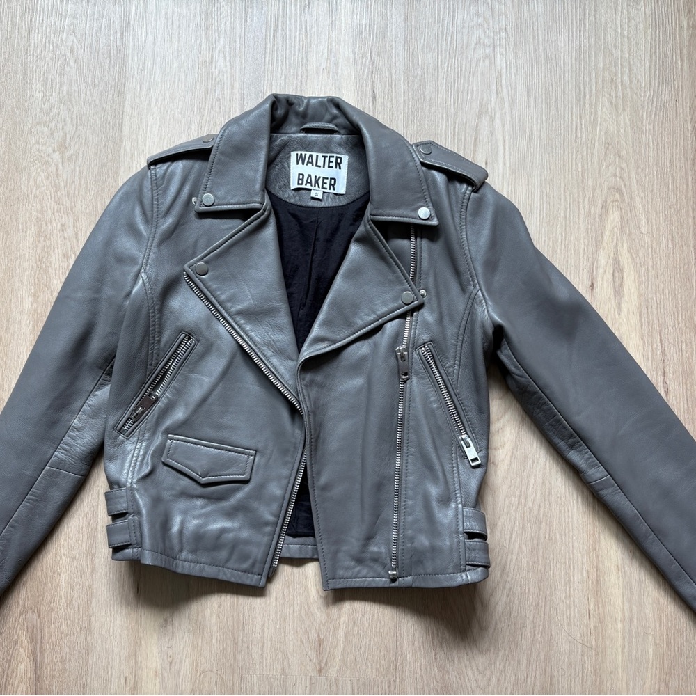 Walter Baker Gray Leather Moto Jacket
